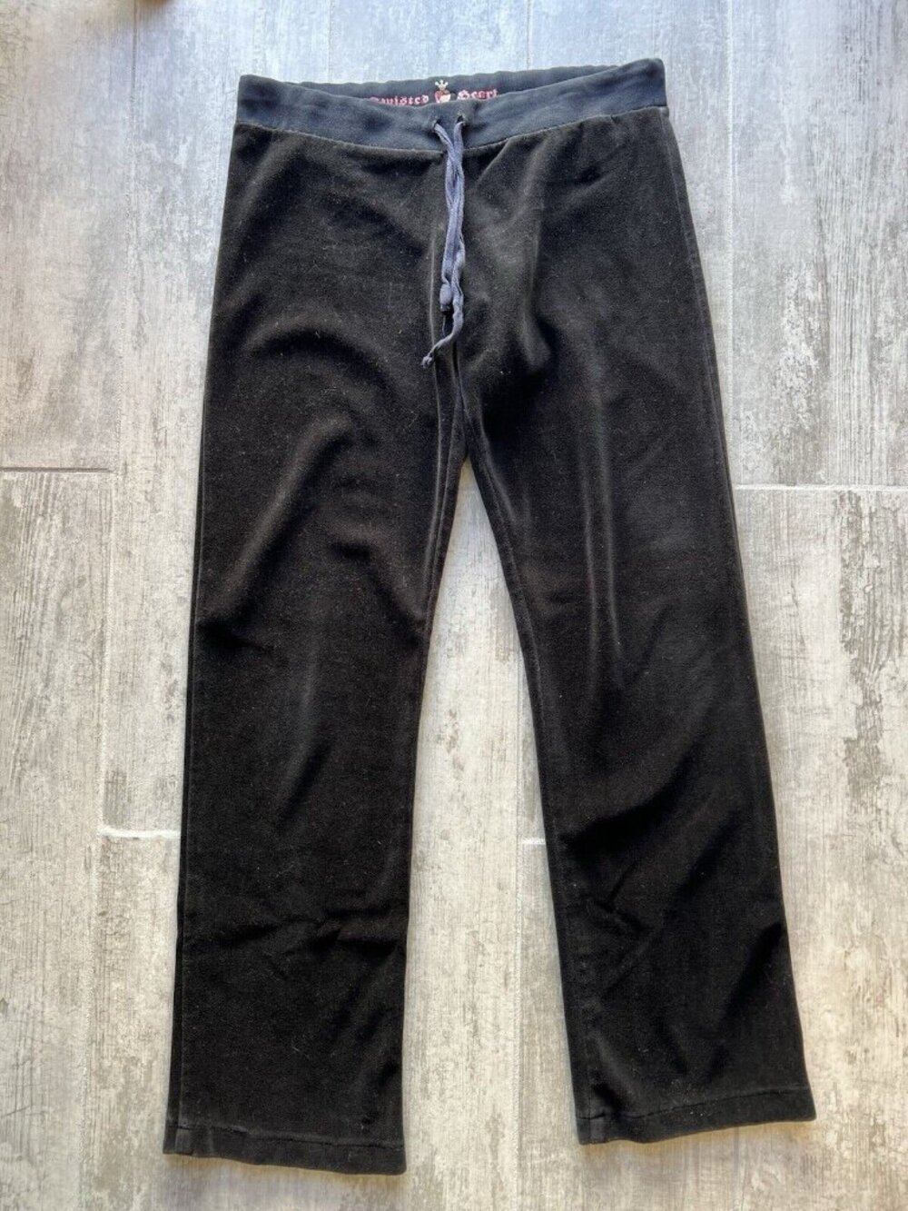 TWISTED HEART Velour Rhinestone Wide Leg Casual Lounge Track Pants Sweatpants L